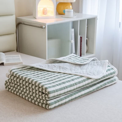 Couette d'été matelassée en coton à rayures roses Ownkoti - Vert - 79" × 91" - image 8