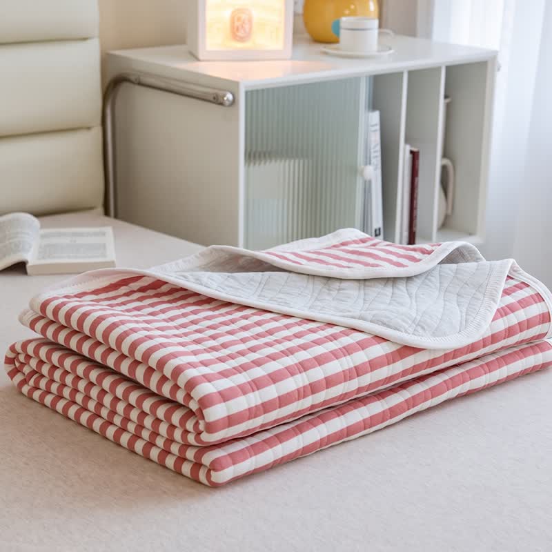 Couette d'été matelassée en coton à rayures roses Ownkoti - Rose - 79" × 91" - image 4