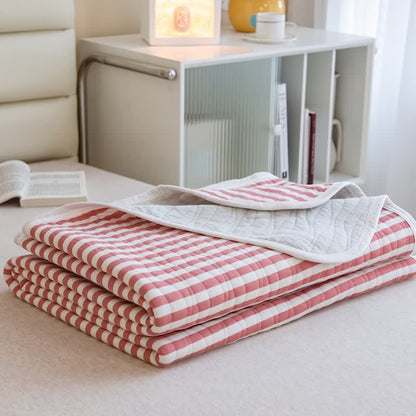 Couette d'été matelassée en coton à rayures roses Ownkoti - Rose - 79" × 91" - image 4