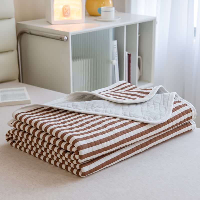 Couette d'été matelassée en coton à rayures roses Ownkoti - Caramel - 79" × 91" - image 6