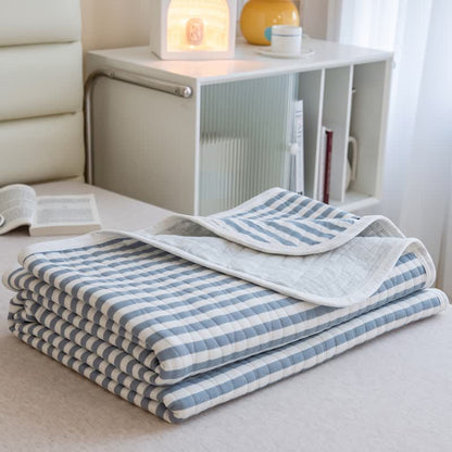 Couette d'été matelassée en coton à rayures roses Ownkoti - Bleu - 79" × 91" - image 7