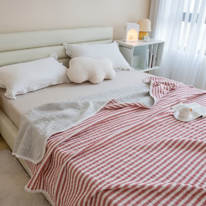 Couette d'été matelassée en coton à rayures roses Ownkoti - image 1