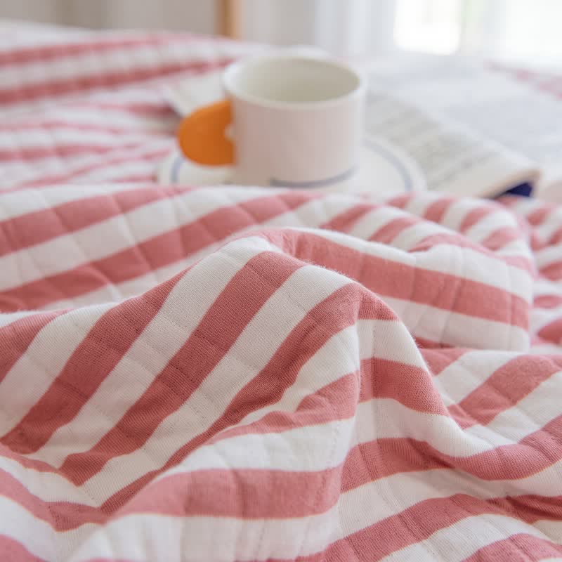Couette d'été matelassée en coton à rayures roses Ownkoti - image 3