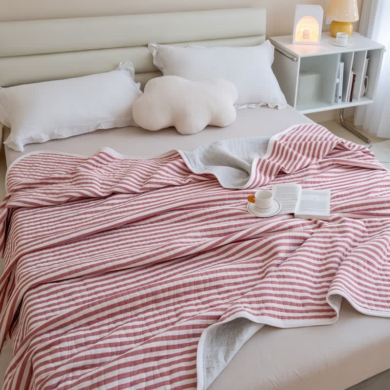 Couette d'été matelassée en coton à rayures roses Ownkoti - image 2