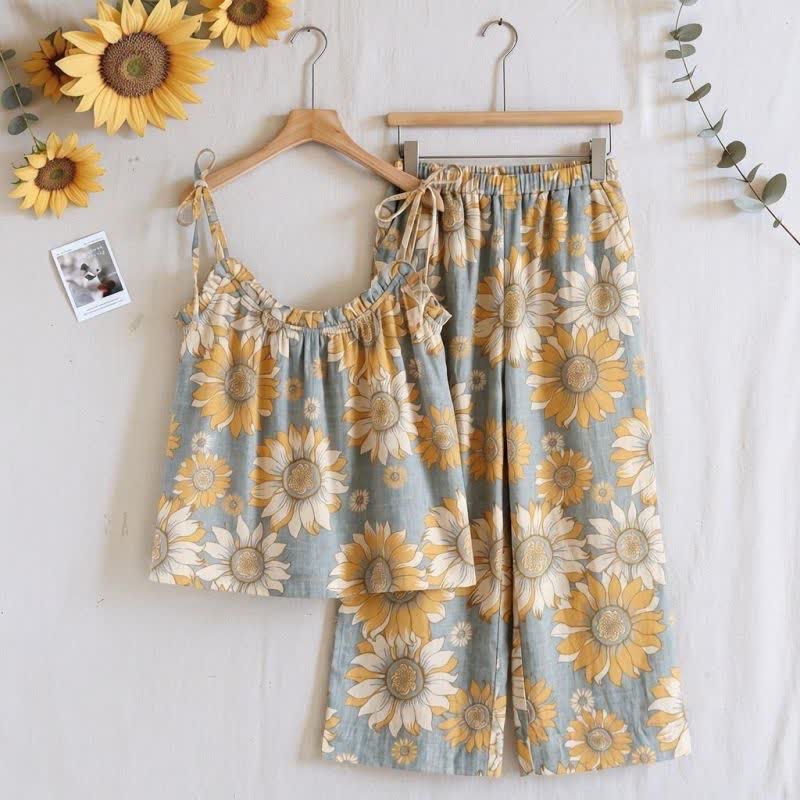 Ensemble de détente Ownkoti Sunflower Bloom à bretelles nouées - Gris - XL - image 5