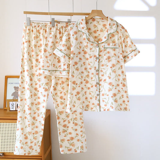 Ensemble de pyjama 3 pièces en gaze de coton style cottagecore - Beige - XL - image 0
