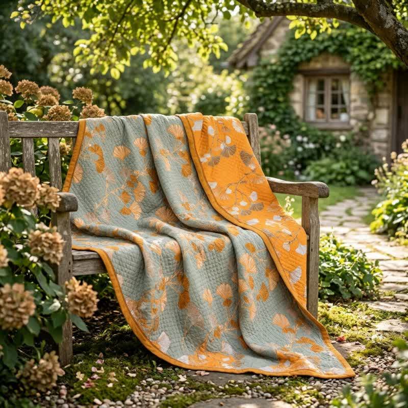 Couverture matelassée réversible Ownkoti à motif botanique de ginkgo - image 4