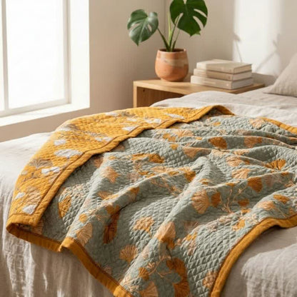 Couverture matelassée réversible Ownkoti à motif botanique de ginkgo - image 3