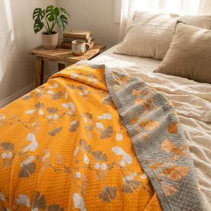 Couverture matelassée réversible Ownkoti à motif botanique de ginkgo - image 7