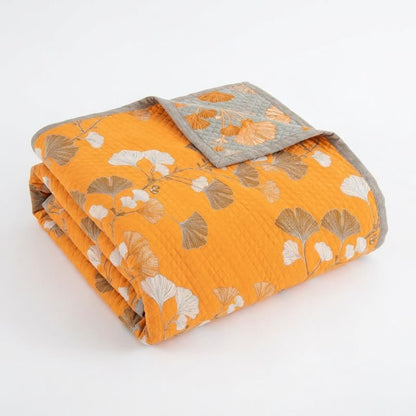 Couverture matelassée réversible Ownkoti à motif botanique de ginkgo - Orange - 90" x 92" - image 5