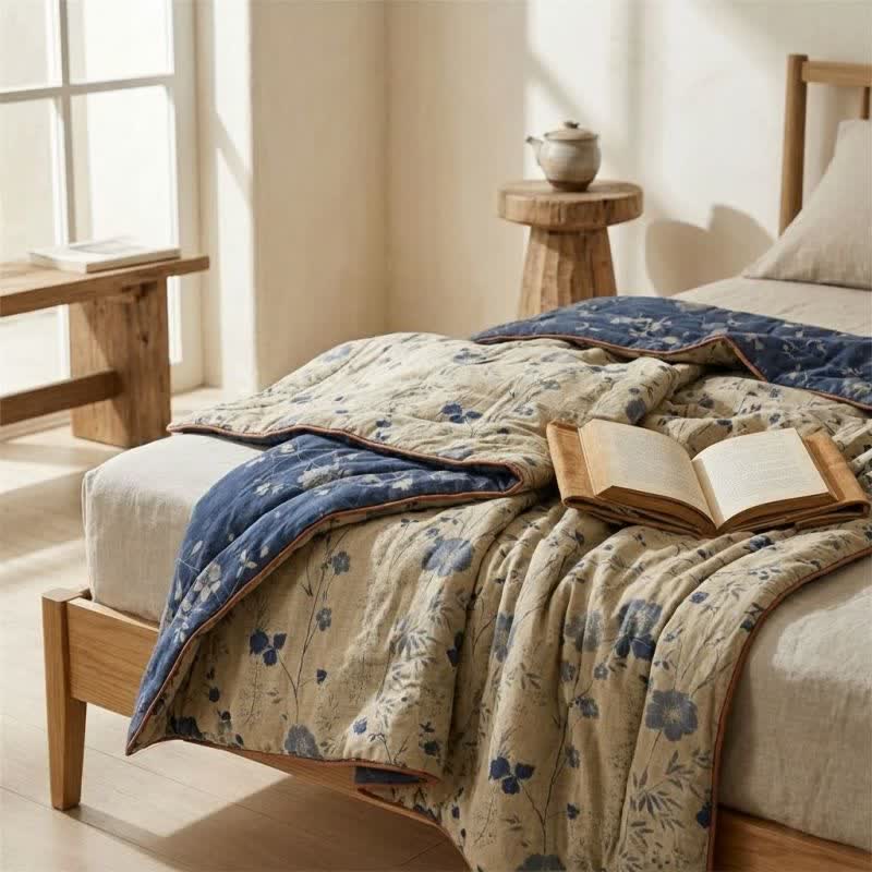 Couette réversible Ownkoti bleue à fleurs style cottage - image 4