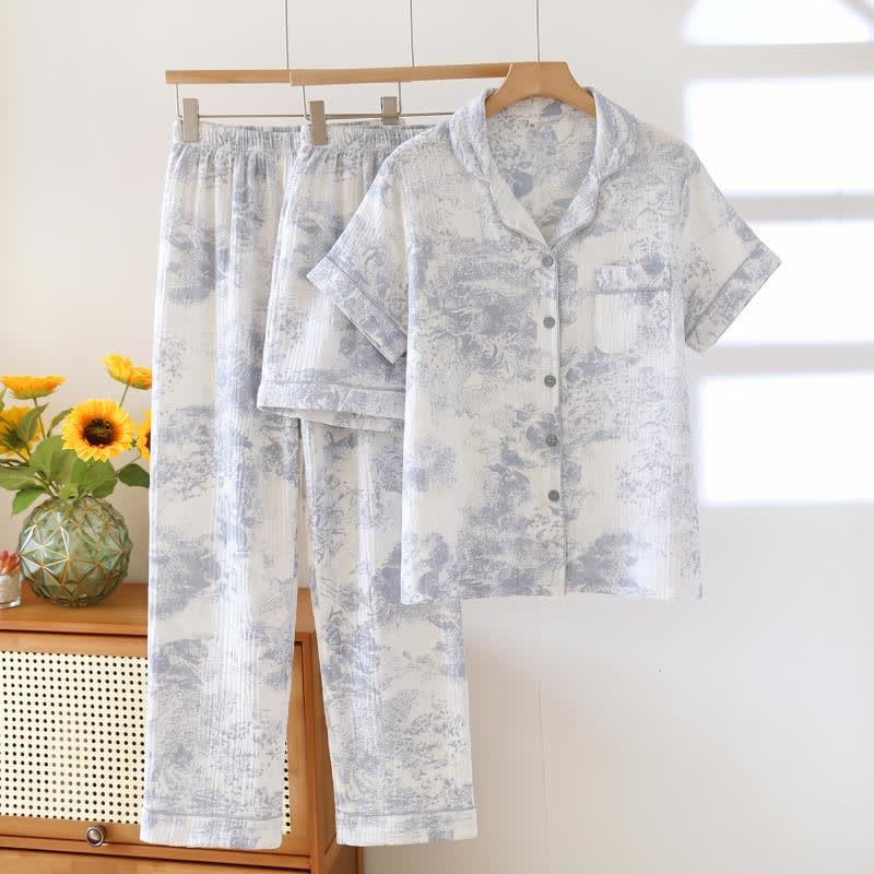 Ensemble de pyjama trois pièces en gaze de coton à motif aquarelle - image 1