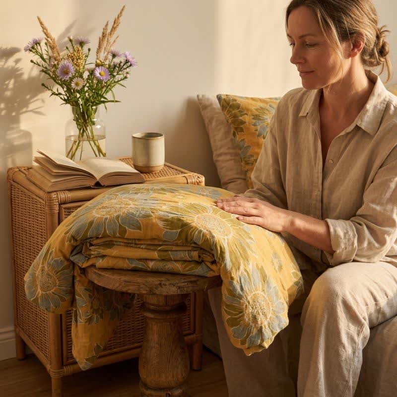Ensemble de literie en coton orange tournesol vintage Ownkoti - image 4