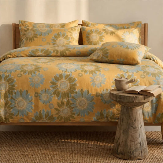 Ensemble de literie en coton orange tournesol vintage Ownkoti - Orange - 20 po x 37 po - 2 taies d'oreiller - image 0