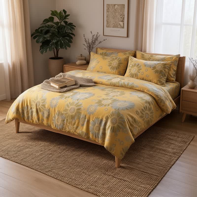 Ensemble de literie en coton orange tournesol vintage Ownkoti - image 2
