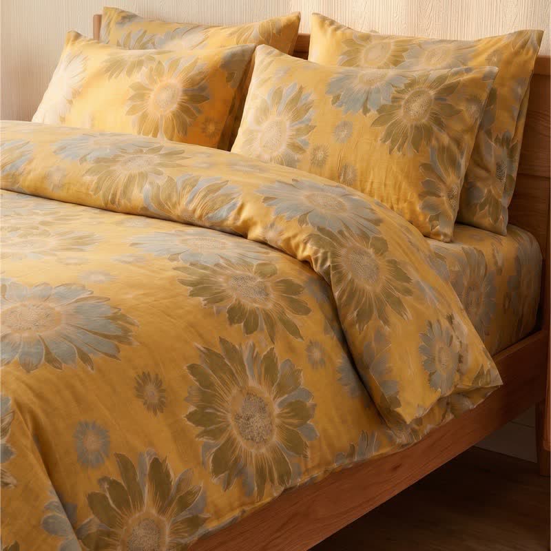 Ensemble de literie en coton orange tournesol vintage Ownkoti - image 1