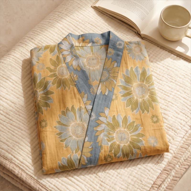 Peignoir kimono en coton à tournesol vintage Ownkoti - image 5