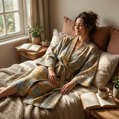 Peignoir kimono en coton à tournesol vintage Ownkoti - image 8