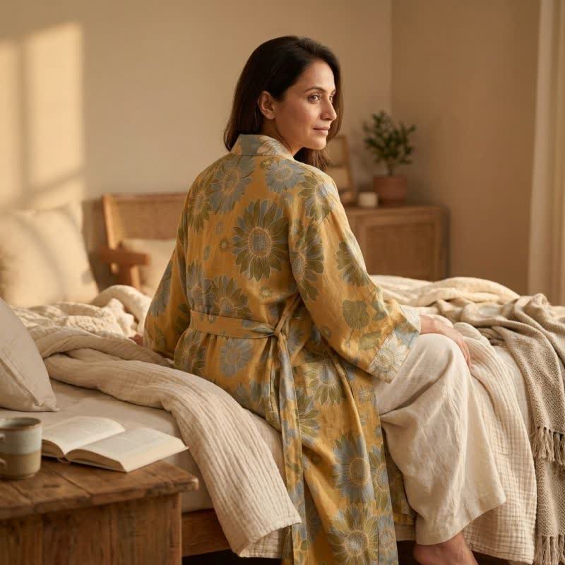Peignoir kimono en coton à tournesol vintage Ownkoti - image 3