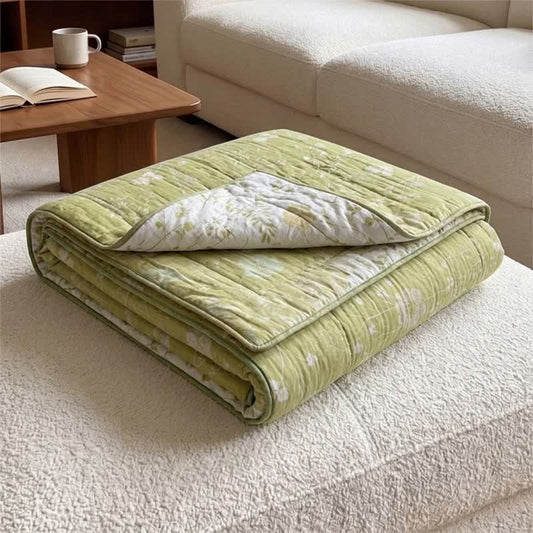 Couette réversible en coton vert tendre à motif floral Ownkoti - Vert - Roi - image 0