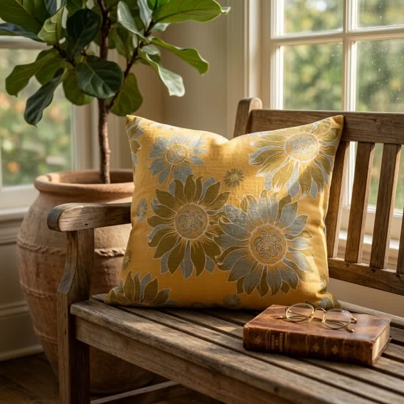 Coussin décoratif à motif tournesol Ownkoti Garden - Orange - 18" × 18" - Avec insert - image 0