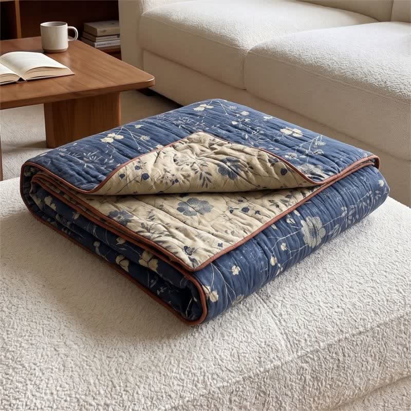 Couette réversible Ownkoti bleue à fleurs style cottage - Bleu - Roi - image 0