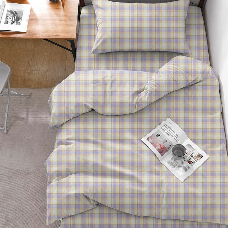 Ensemble de literie pour dortoir Ownkoti à carreaux pastel, lit simple XL - Twin XL - Carreaux violets - Ensemble complet de 5 pièces - image 5