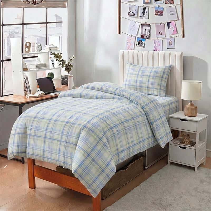 Ensemble de literie pour dortoir à carreaux épais et fins Ownkoti - Twin XL - Carreaux bleus - Ensemble complet de 5 pièces - image 6