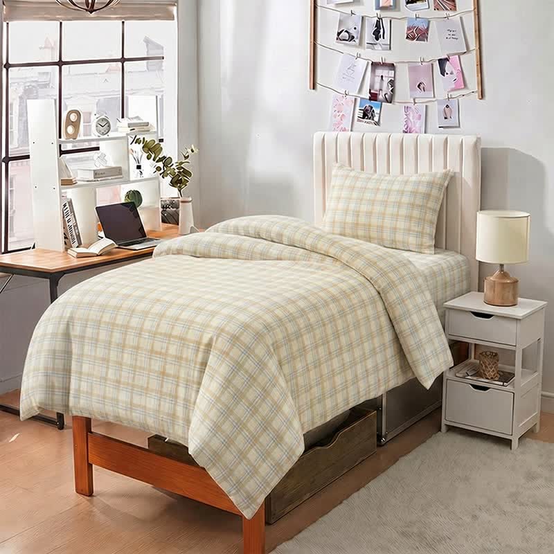 Ensemble de literie pour dortoir à carreaux épais et fins Ownkoti - Twin XL - carreaux beiges - Ensemble complet de 5 pièces - image 0