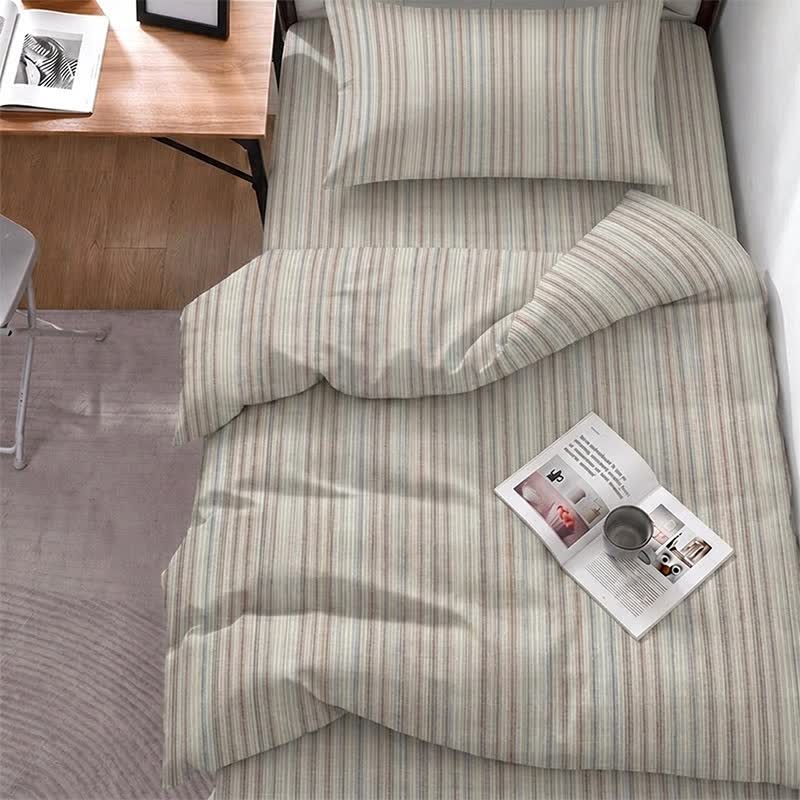 Ensemble de literie Ownkoti minimaliste à fines rayures neutres pour l'université - Twin XL - Rayures grises et brunes - Ensemble complet de 5 pièces - image 0