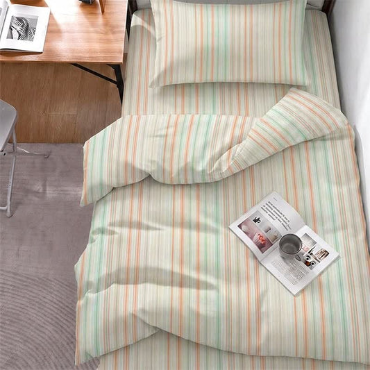 Ensemble de literie minimaliste à rayures pastel Ownkoti pour dortoir - Twin XL - Rayures orange et vertes - Ensemble complet de 5 pièces - image 0