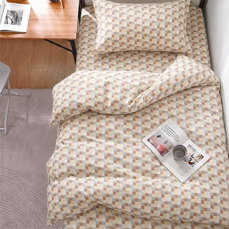 Ensemble de literie Ownkoti à carreaux mosaïque aux tons neutres chauds - Twin XL - Carreaux marron - Ensemble complet de 5 pièces - image 0