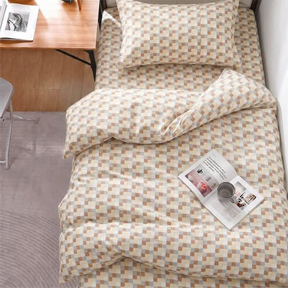 Ensemble de literie Ownkoti à carreaux mosaïque aux tons neutres chauds - Twin XL - Carreaux marron - Ensemble complet de 5 pièces - image 0