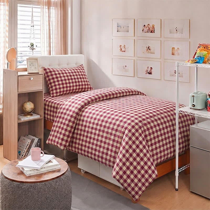 Ensemble de literie Ownkoti à carreaux rouges vichy pour lit simple XL - Twin XL - Carreaux rouges - Ensemble complet de 5 pièces - image 0