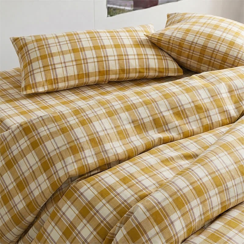 Ensemble de literie pour dortoir Ownkoti à carreaux moutarde, lit simple XL - Twin XL - à carreaux jaunes - Ensemble complet de 5 pièces - image 0