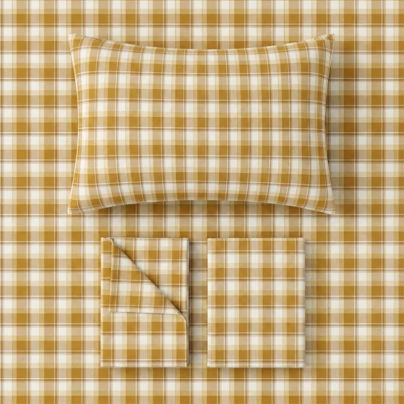 Ensemble de literie pour dortoir Ownkoti à carreaux moutarde, lit simple XL - image 2