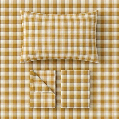 Ensemble de literie pour dortoir Ownkoti à carreaux moutarde, lit simple XL - image 2