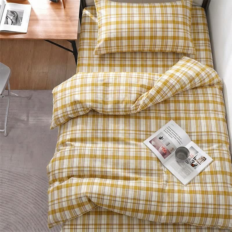 Ensemble de literie pour dortoir Ownkoti à carreaux moutarde, lit simple XL - image 1