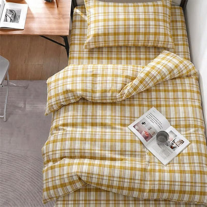Ensemble de literie pour dortoir Ownkoti à carreaux moutarde, lit simple XL - image 1