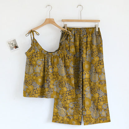 Ensemble de vêtements d'intérieur à bretelles et motif floral vintage Ownkoti - Jaune - XL - image 6