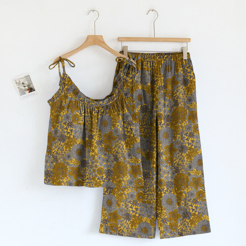 Ensemble de vêtements d'intérieur à bretelles et motif floral vintage Ownkoti - Gris - XL - image 9