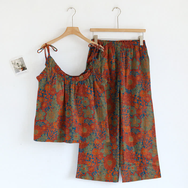 Ensemble de vêtements d'intérieur à bretelles et motif floral vintage Ownkoti - Rouge - XL - image 3
