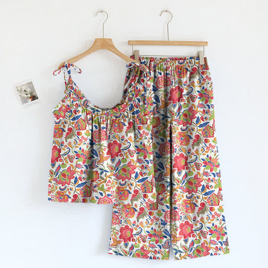Ensemble de détente Ownkoti Cottagecore à bretelles fines et imprimé floral - Multicolore - XL - image 0