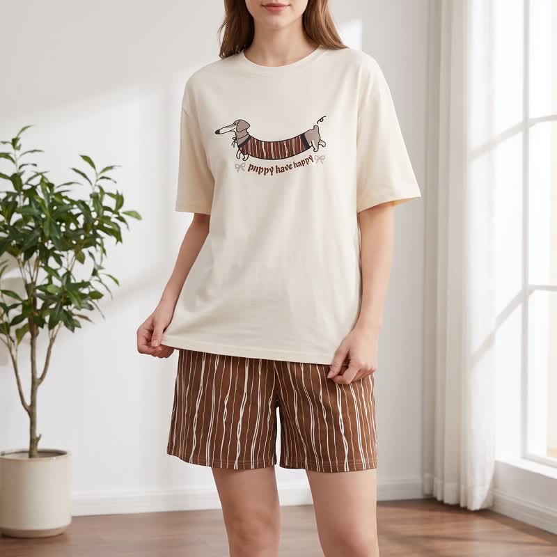Ensemble de détente en coton Ownkoti motif teckel marchant - image 1