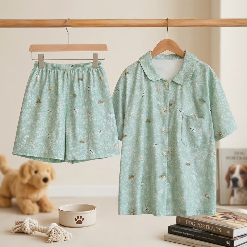 Ensemble de détente Ownkoti en double gaze à imprimé chien intégral - Vert - XL - image 0
