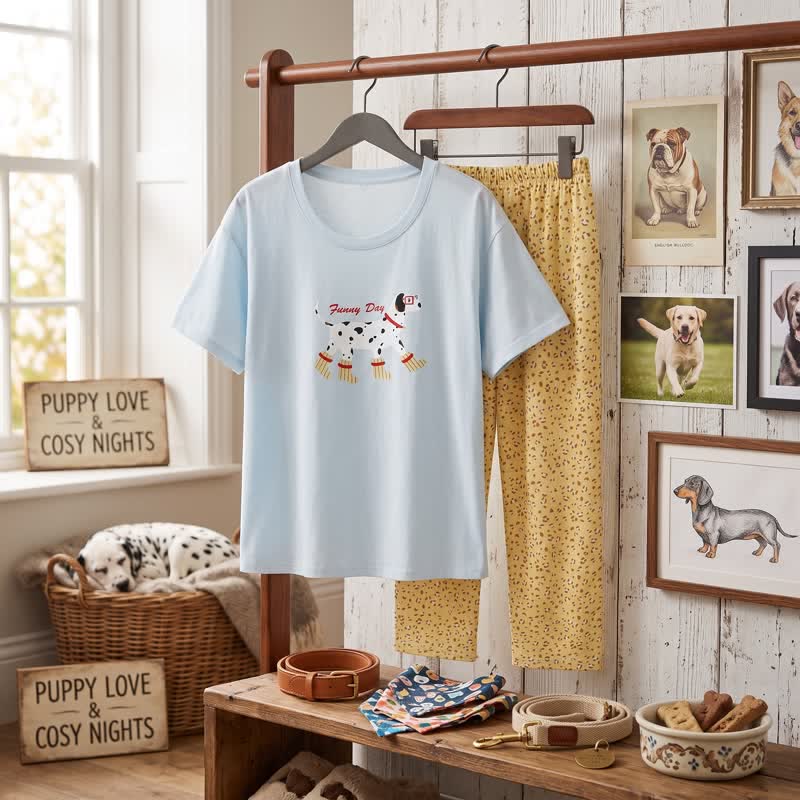 Ensemble de vêtements d'intérieur en coton à motif de chien mignon Ownkoti - Bleu et jaune - 2XL - image 0