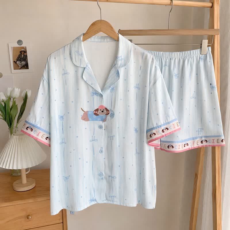 Ensemble pyjama Ownkoti bleu ciel à imprimé chiot - Bleu - 2XL - image 0