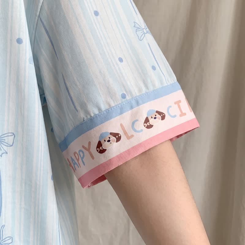 Ensemble pyjama Ownkoti bleu ciel à imprimé chiot - image 4