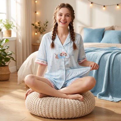 Ensemble pyjama Ownkoti bleu ciel à imprimé chiot - image 1