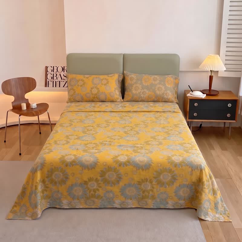 Couvre-lit en gaze de coton Ownkoti Sunflower Garden - Orange - 2 taies d'oreiller - 40" x 20" - image 0